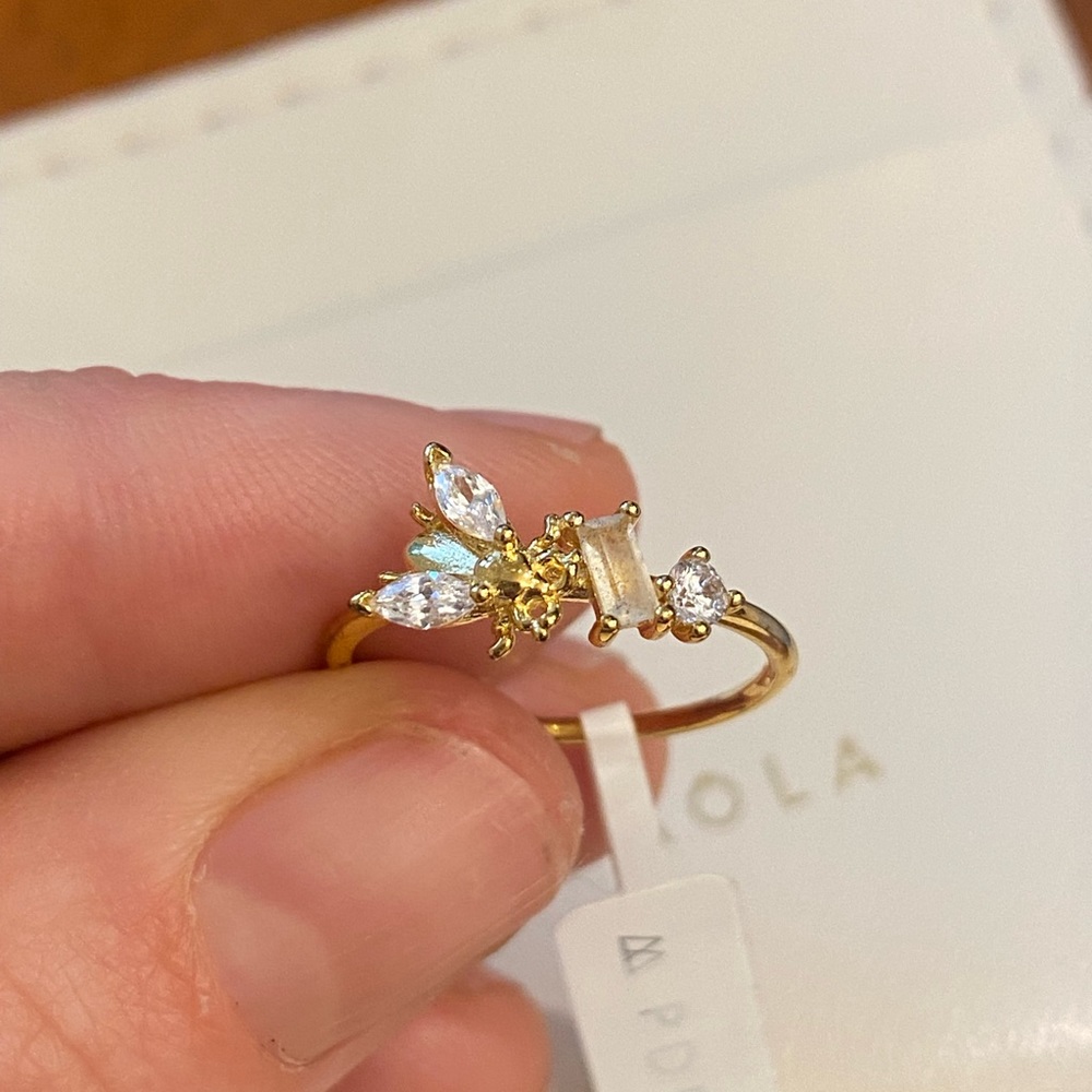 Beautiful golden bug bejewelled ring